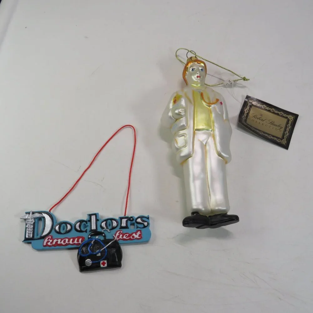 Blown Glass Doctor Ornament & additional Christmas Ornament white coat